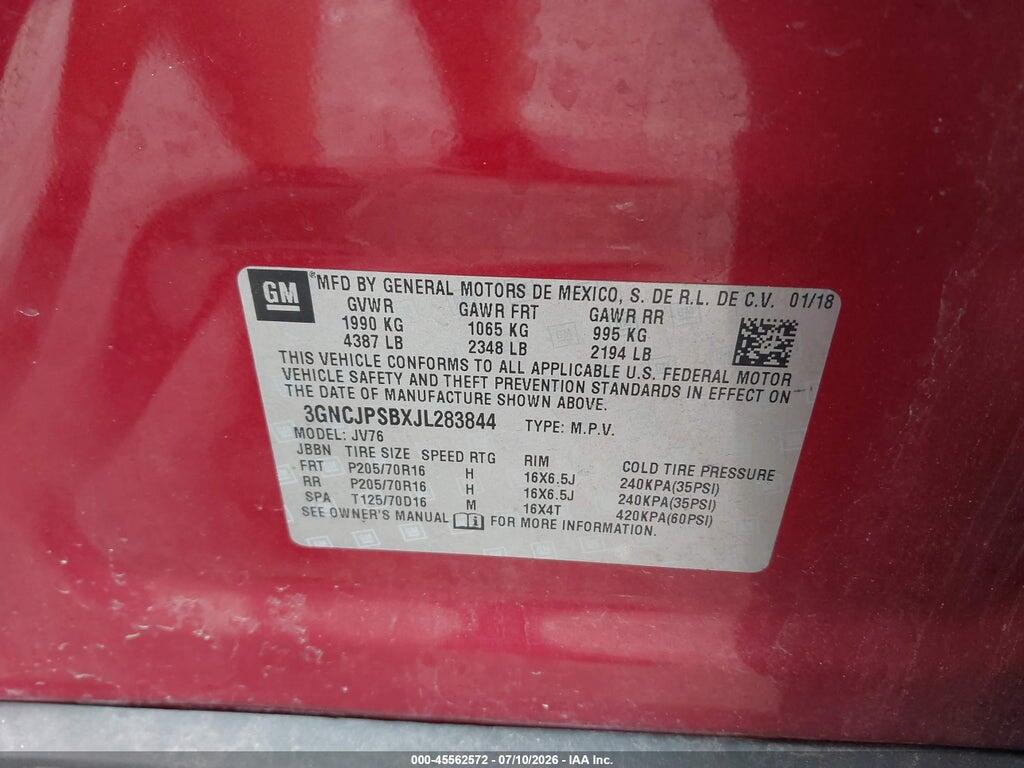 3GNCJPSBXJL283844 2018 CHEVROLET TRAX photo no. 9