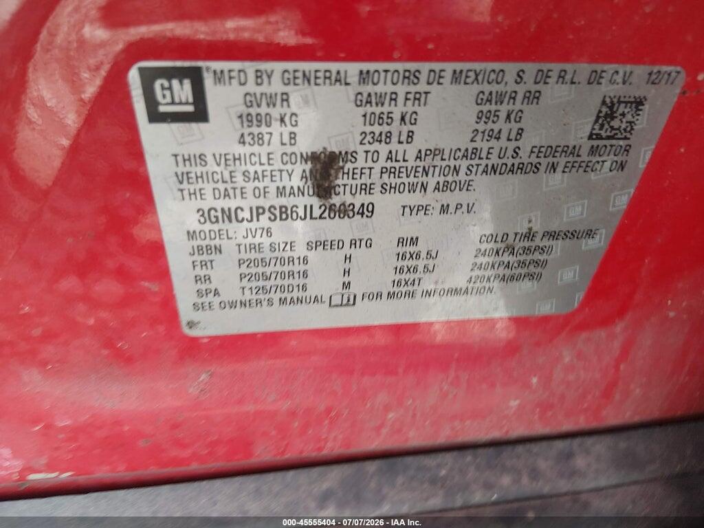 3GNCJPSB6JL260349 2018 CHEVROLET TRAX photo no. 9