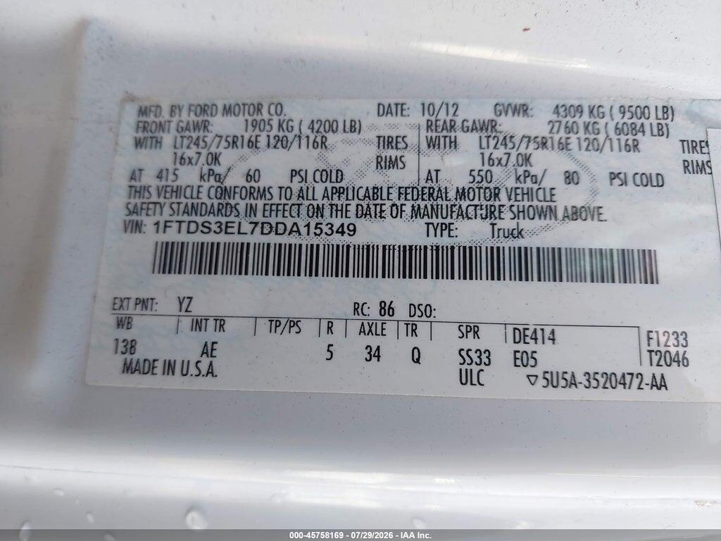 1FTDS3EL7DDA15349 2013 FORD E-350 SUPER DUTY photo no. 9