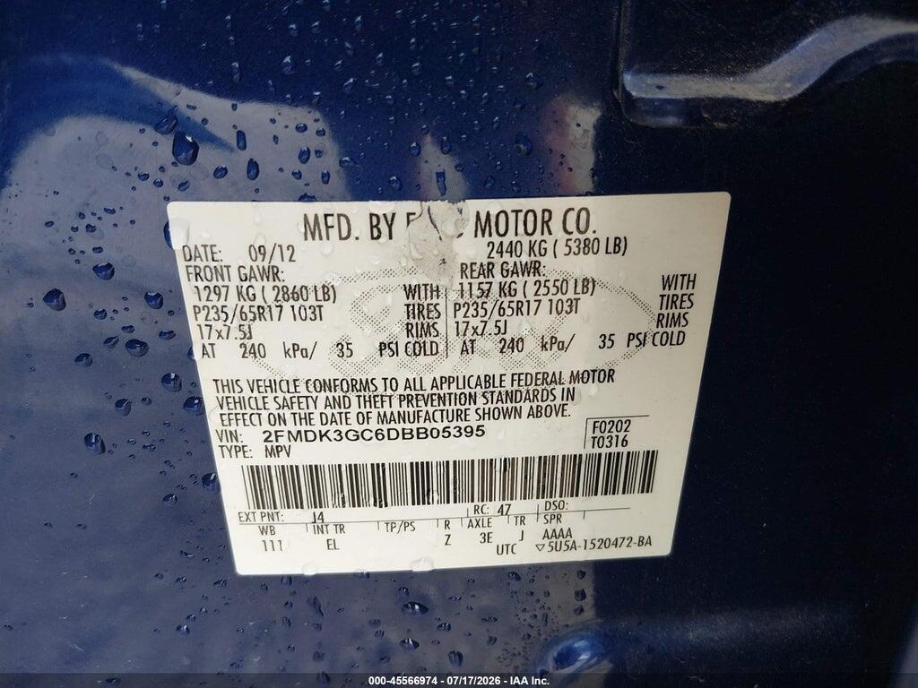 2FMDK3GC6DBB05395 2013 FORD EDGE photo no. 9