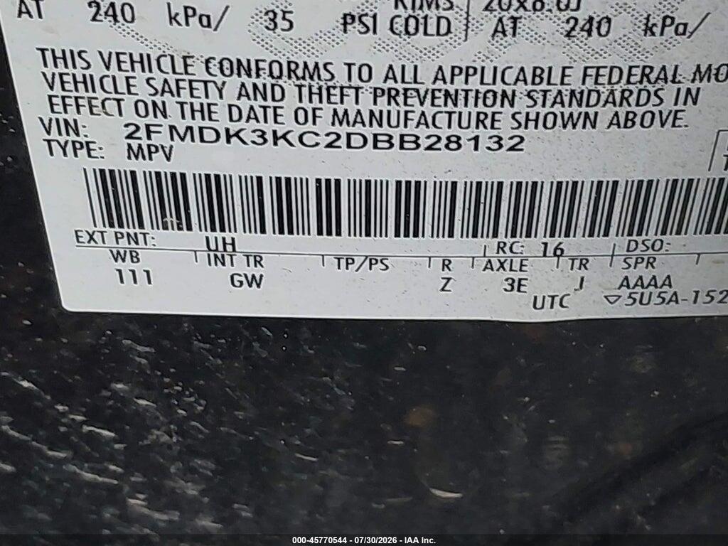 2FMDK3KC2DBB28132 2013 FORD EDGE photo no. 9