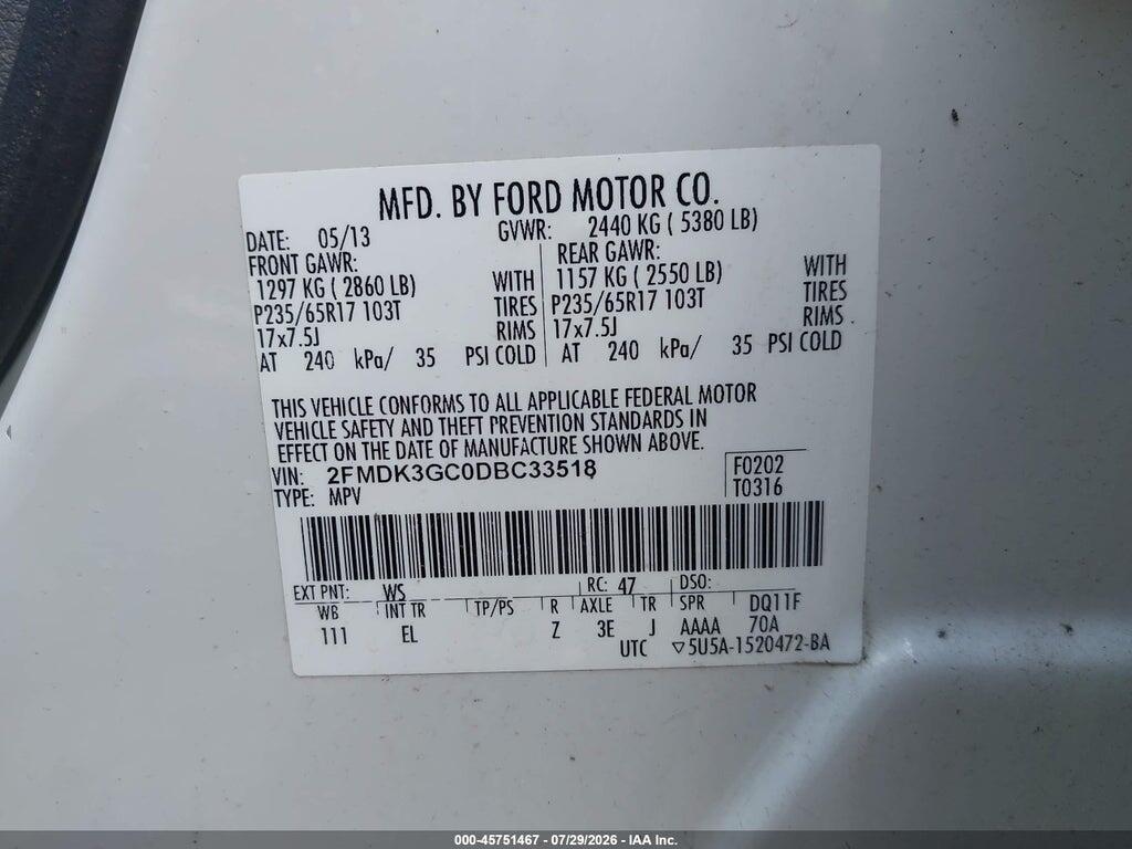 2FMDK3GC0DBC33518 2013 FORD EDGE photo no. 9