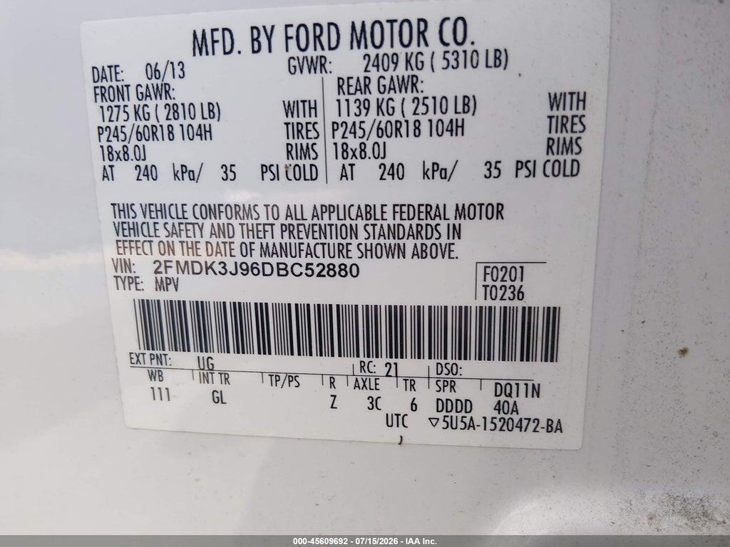2FMDK3J96DBC52880 2013 FORD EDGE photo no. 9