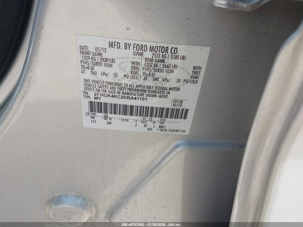2FMDK4KC2DBA41191 2013 FORD EDGE photo no. 9