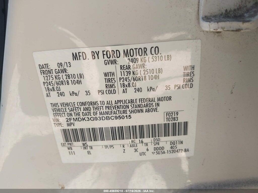 2FMDK3G93DBC95015 2013 FORD EDGE photo no. 9