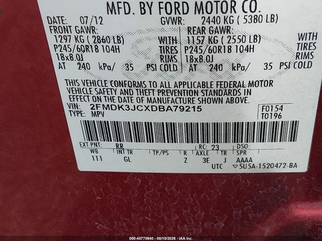 2FMDK3JCXDBA79215 2013 FORD EDGE photo no. 9