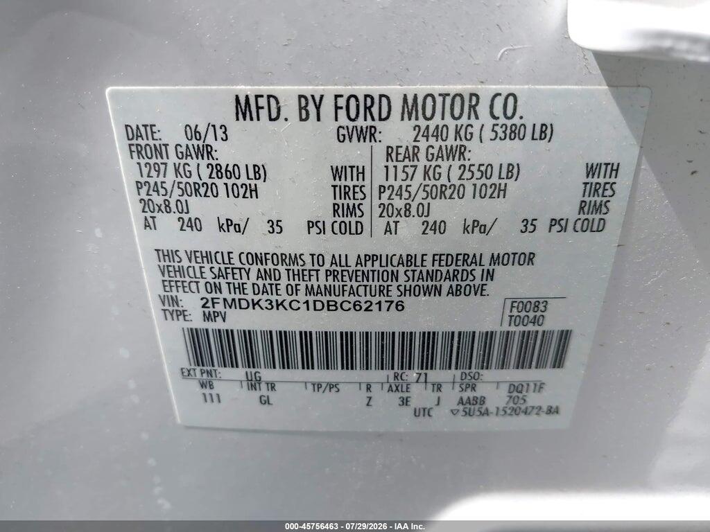 2FMDK3KC1DBC62176 2013 FORD EDGE photo no. 9