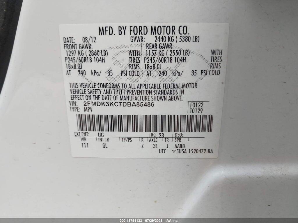 2FMDK3KC7DBA85486 2013 FORD EDGE photo no. 9