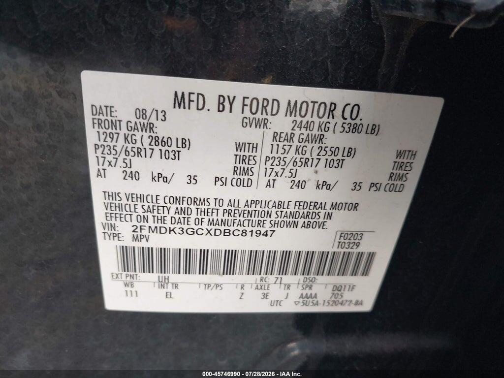 2FMDK3GCXDBC81947 2013 FORD EDGE photo no. 9