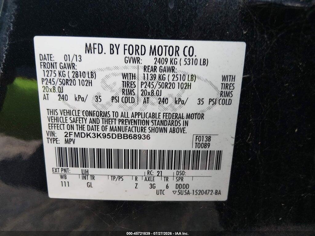 2FMDK3K95DBB68936 2013 FORD EDGE photo no. 9
