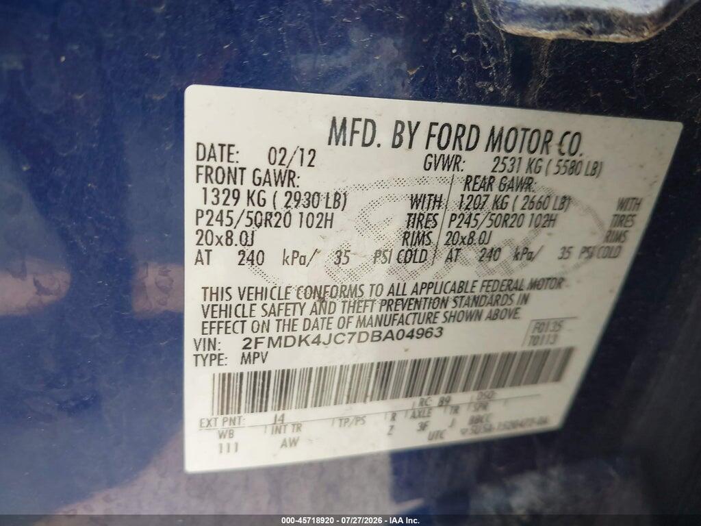 2FMDK4JC7DBA04963 2013 FORD EDGE photo no. 9
