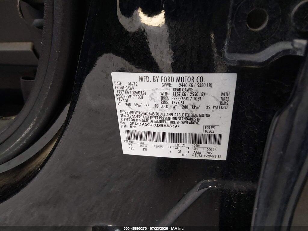 2FMDK3GCXDBA68397 2013 FORD EDGE photo no. 9