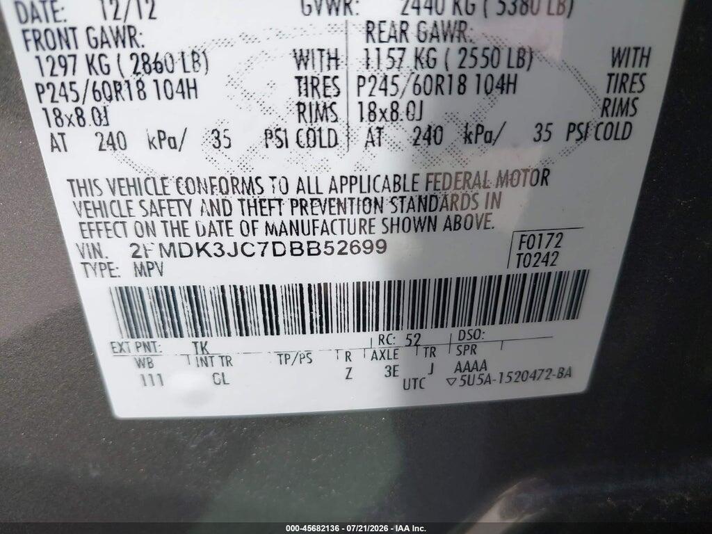 2FMDK3JC7DBB52699 2013 FORD EDGE photo no. 9