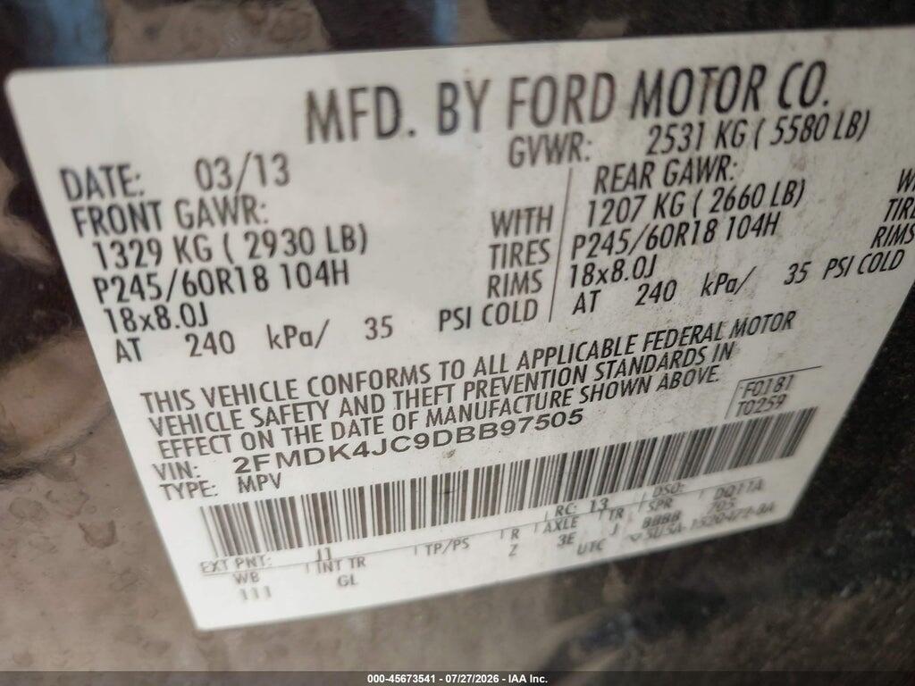 2FMDK4JC9DBB97505 2013 FORD EDGE photo no. 9