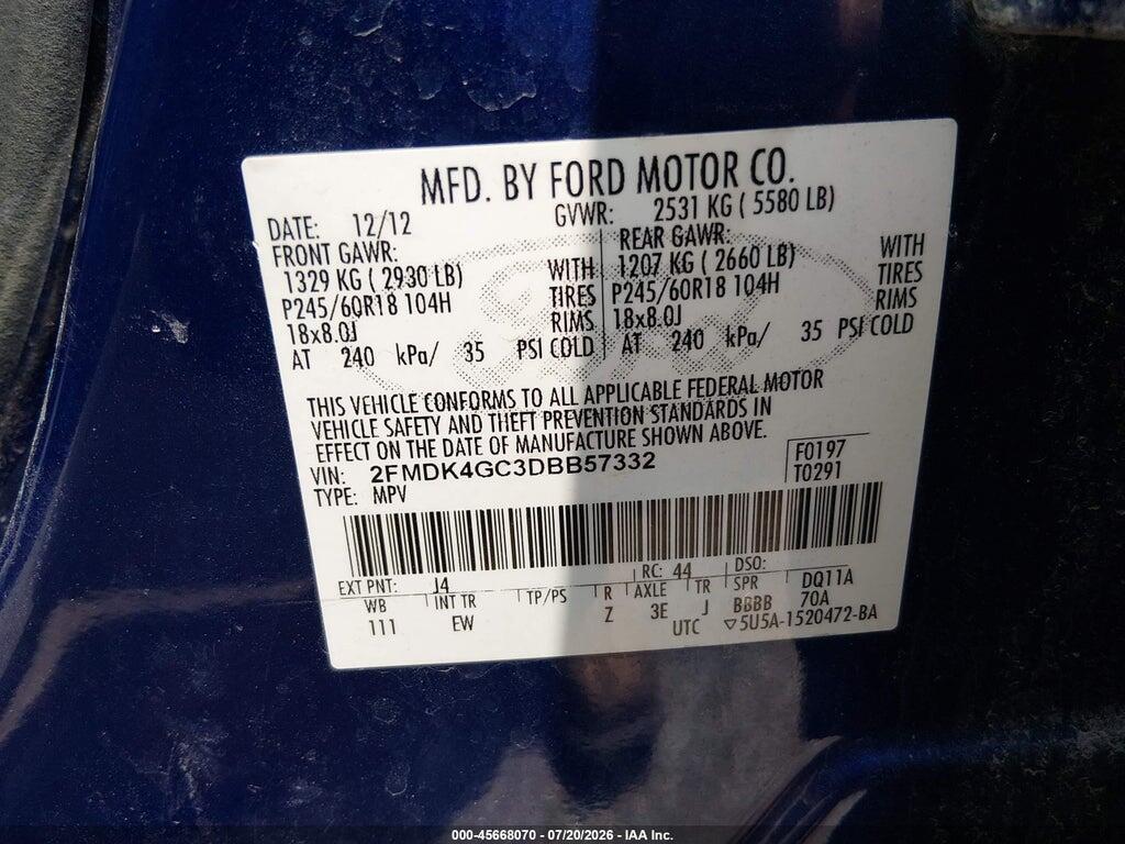 2FMDK4GC3DBB57332 2013 FORD EDGE photo no. 9