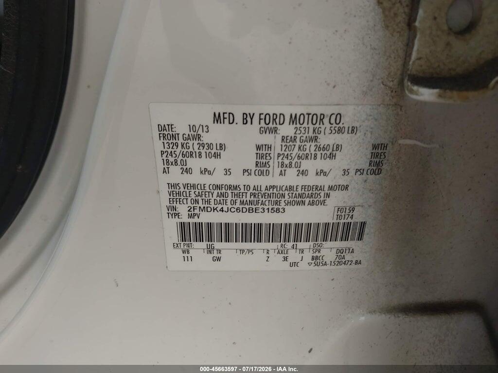2FMDK4JC6DBE31583 2013 FORD EDGE photo no. 9