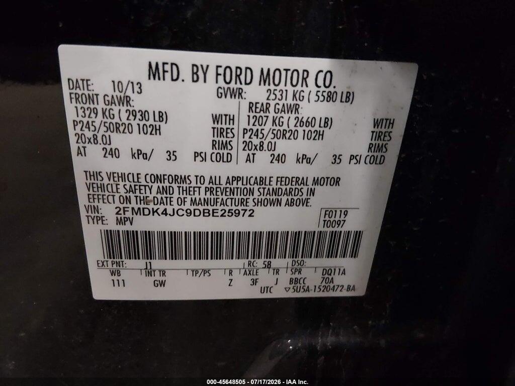 2FMDK4JC9DBE25972 2013 FORD EDGE photo no. 9
