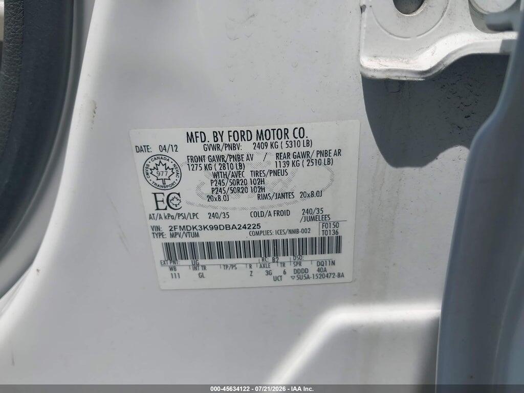 2FMDK3K99DBA24225 2013 FORD EDGE photo no. 9