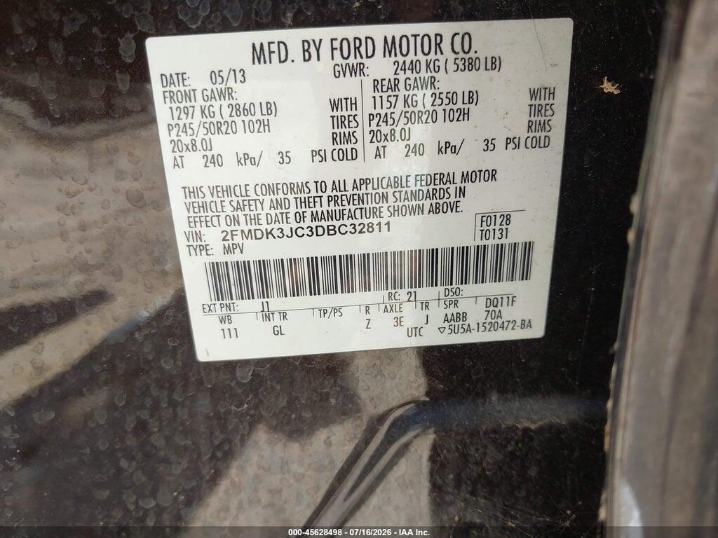 2FMDK3JC3DBC32811 2013 FORD EDGE photo no. 9