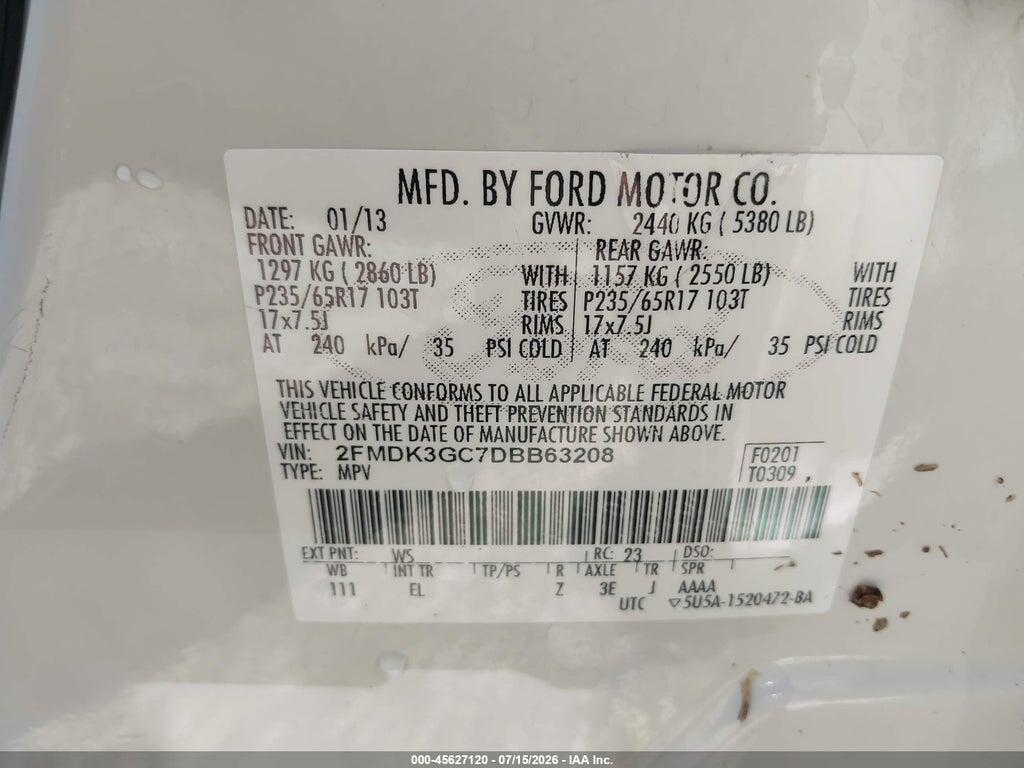 2FMDK3GC7DBB63208 2013 FORD EDGE photo no. 9