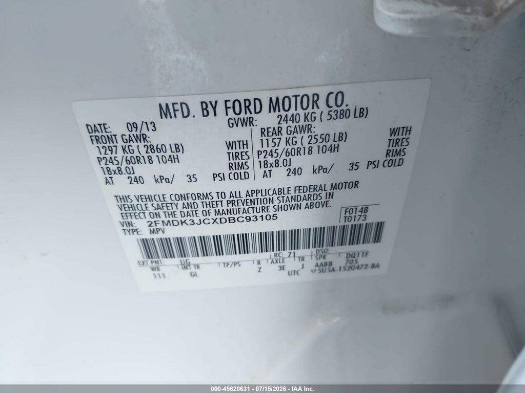 2FMDK3JCXDBC93105 2013 FORD EDGE photo no. 9