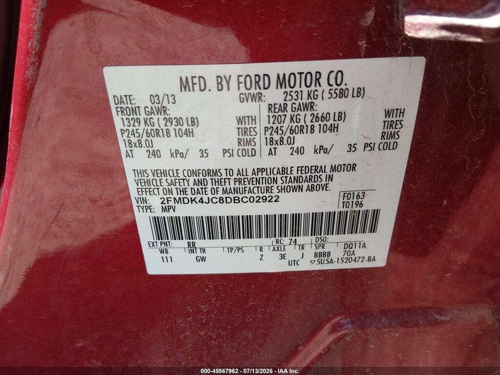 2FMDK4JC8DBC02922 2013 FORD EDGE photo no. 9