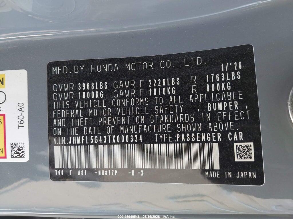 JHMFL5G43TX000334 2026 HONDA CIVIC TYPE R photo no. 9