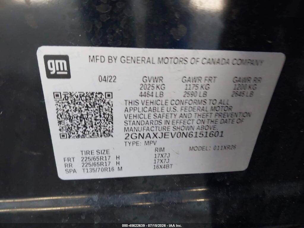 2GNAXJEV0N6151601 2022 CHEVROLET EQUINOX photo no. 9
