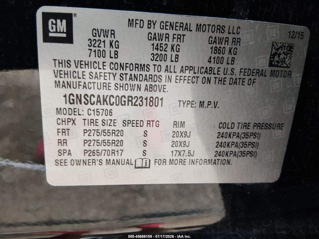 1GNSCAKC0GR231801 2016 CHEVROLET TAHOE photo no. 9