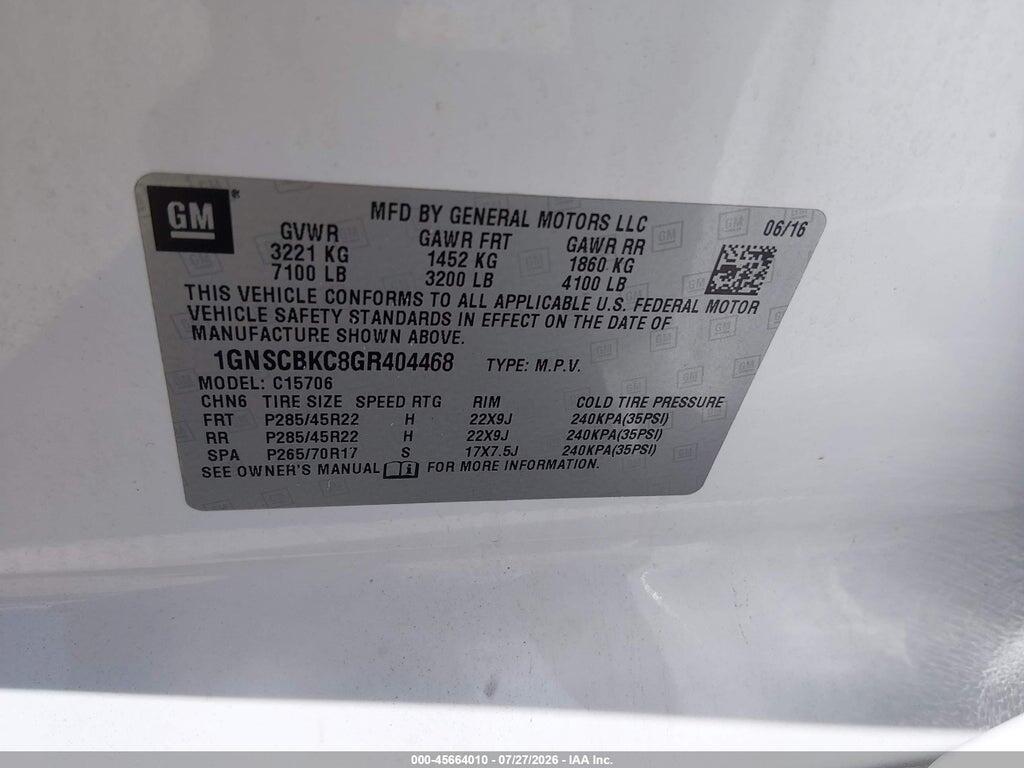 1GNSCBKC8GR404468 2016 CHEVROLET TAHOE photo no. 9