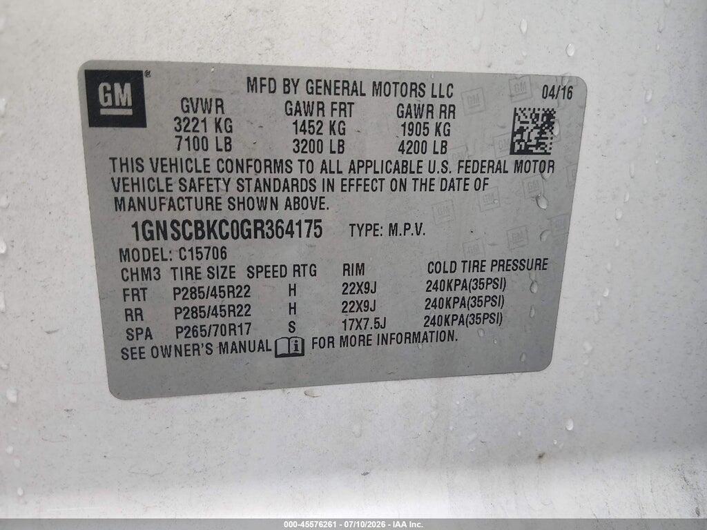 1GNSCBKC0GR364175 2016 CHEVROLET TAHOE photo no. 9