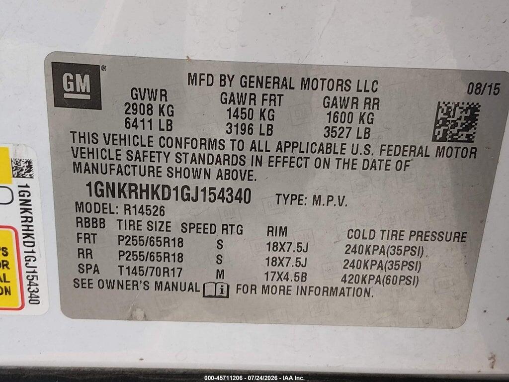 1GNKRHKD1GJ154340 2016 CHEVROLET TRAVERSE photo no. 9