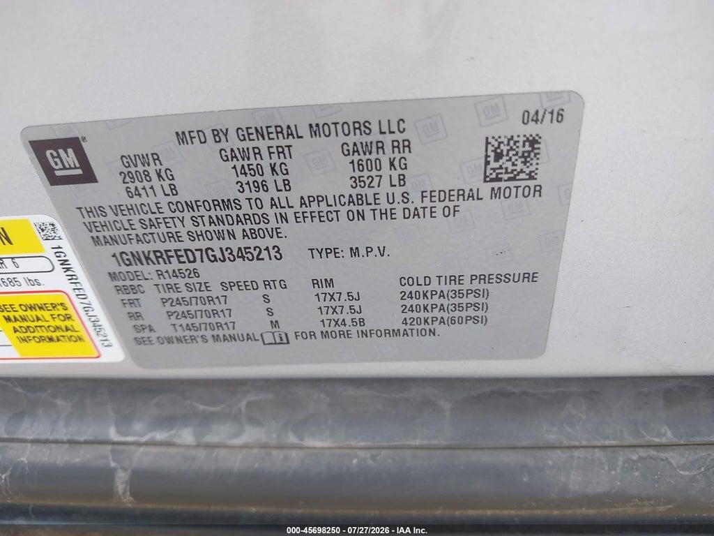 1GNKRFED7GJ345213 2016 CHEVROLET TRAVERSE photo no. 9