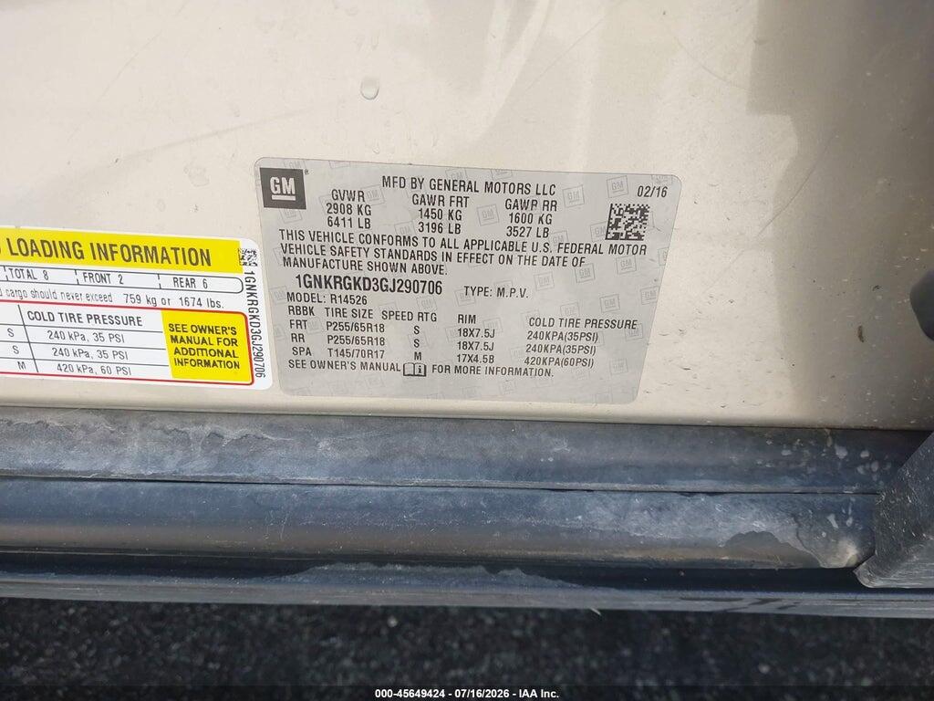 1GNKRGKD3GJ290706 2016 CHEVROLET TRAVERSE photo no. 9