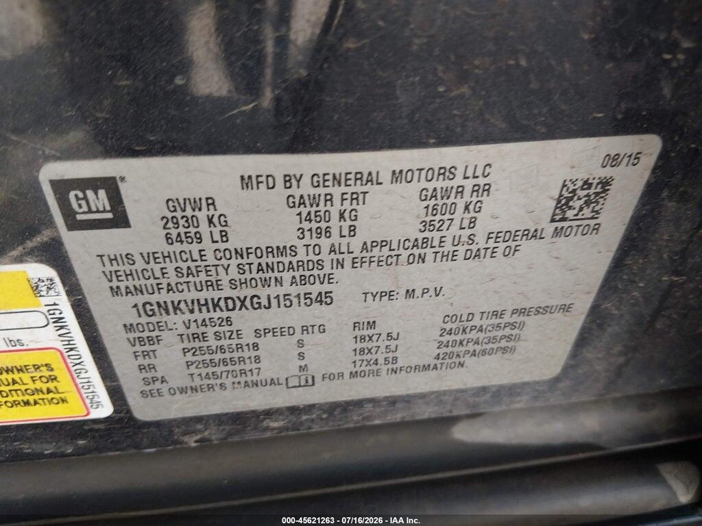 1GNKVHKDXGJ151545 2016 CHEVROLET TRAVERSE photo no. 9