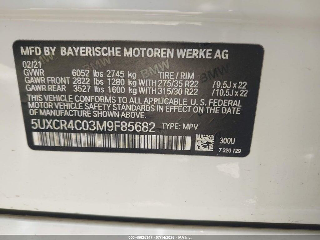 5UXCR4C03M9F85682 2021 BMW X5 photo no. 9