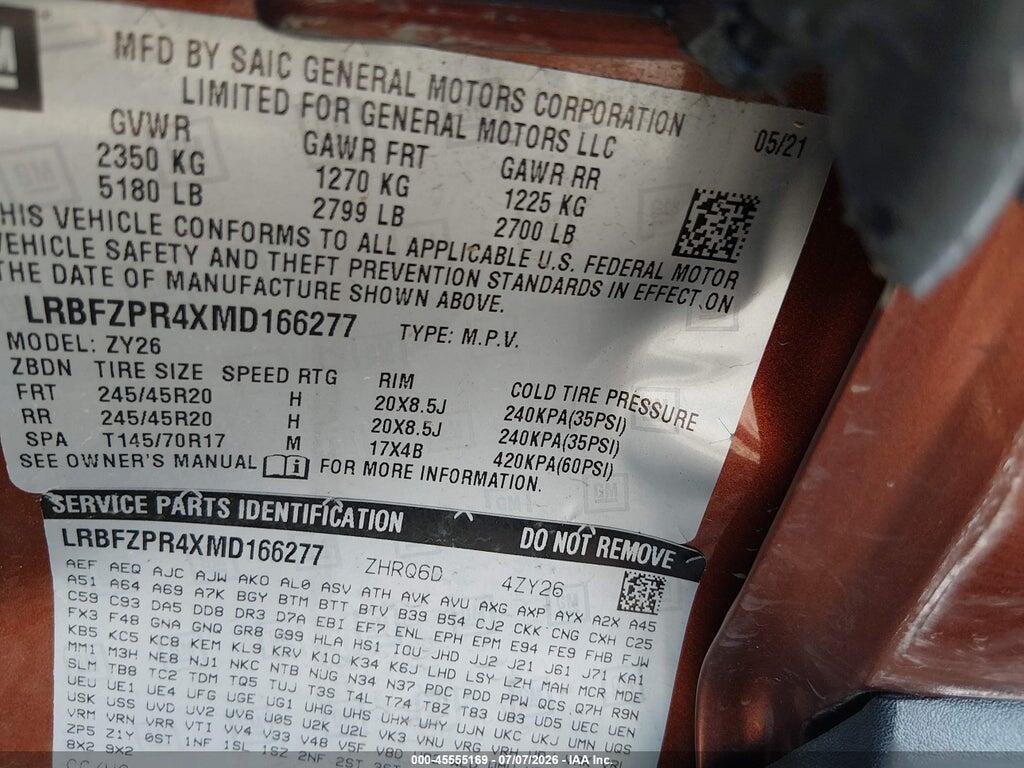 LRBFZPR4XMD166277 2021 BUICK ENVISION photo no. 9