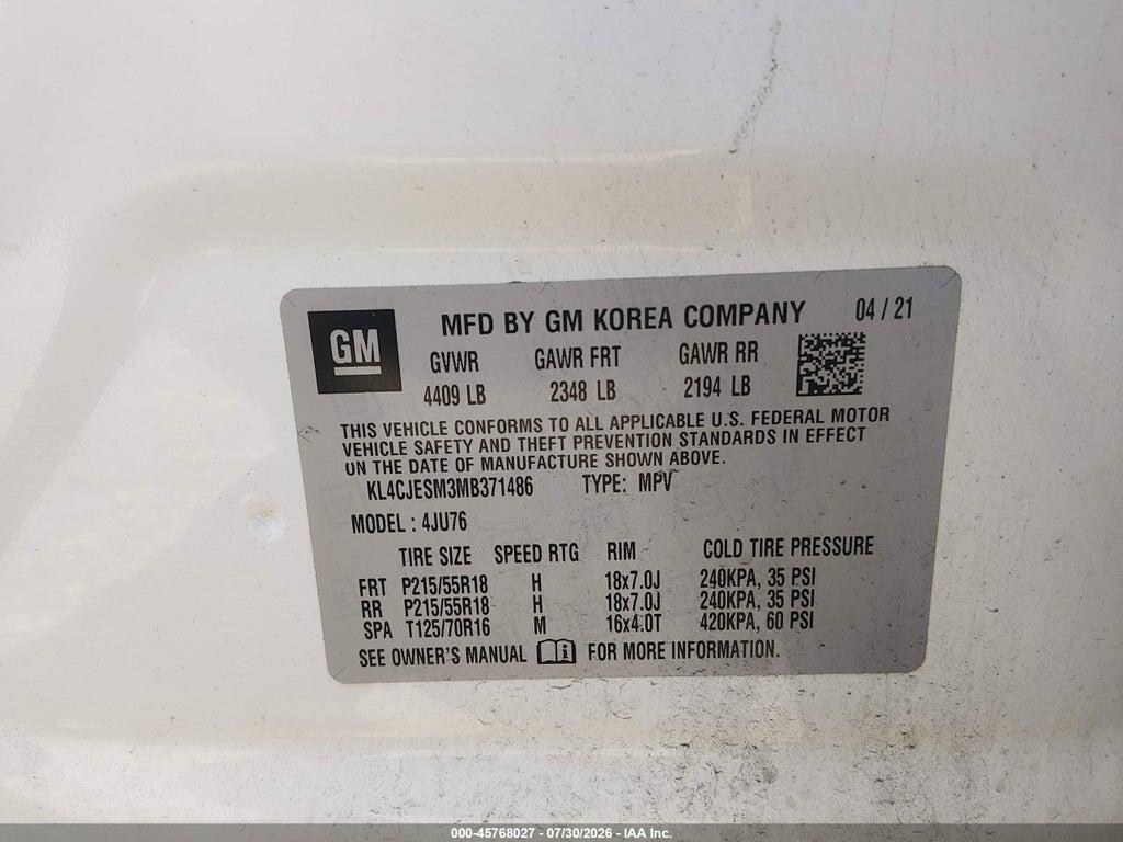 KL4CJESM3MB371486 2021 BUICK ENCORE photo no. 9