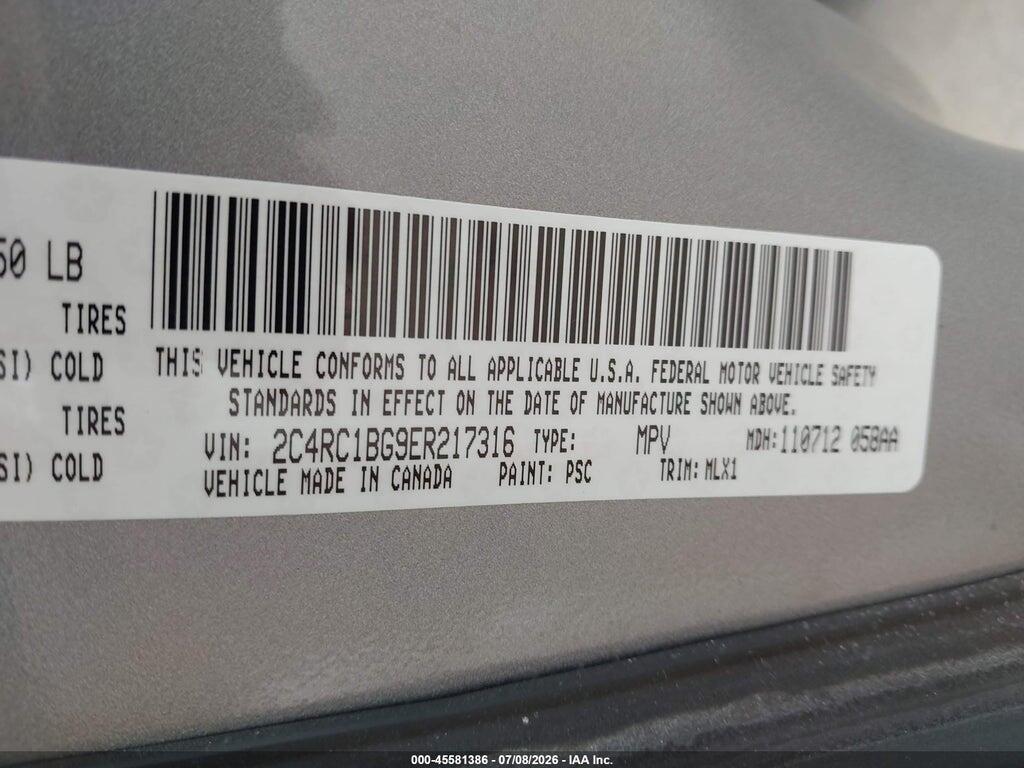 2C4RC1BG9ER217316 2014 CHRYSLER TOWN & COUNTRY photo no. 9