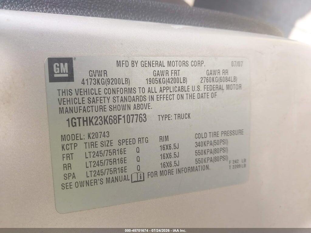 1GTHK23K68F107763 2008 GMC SIERRA 2500HD photo no. 9
