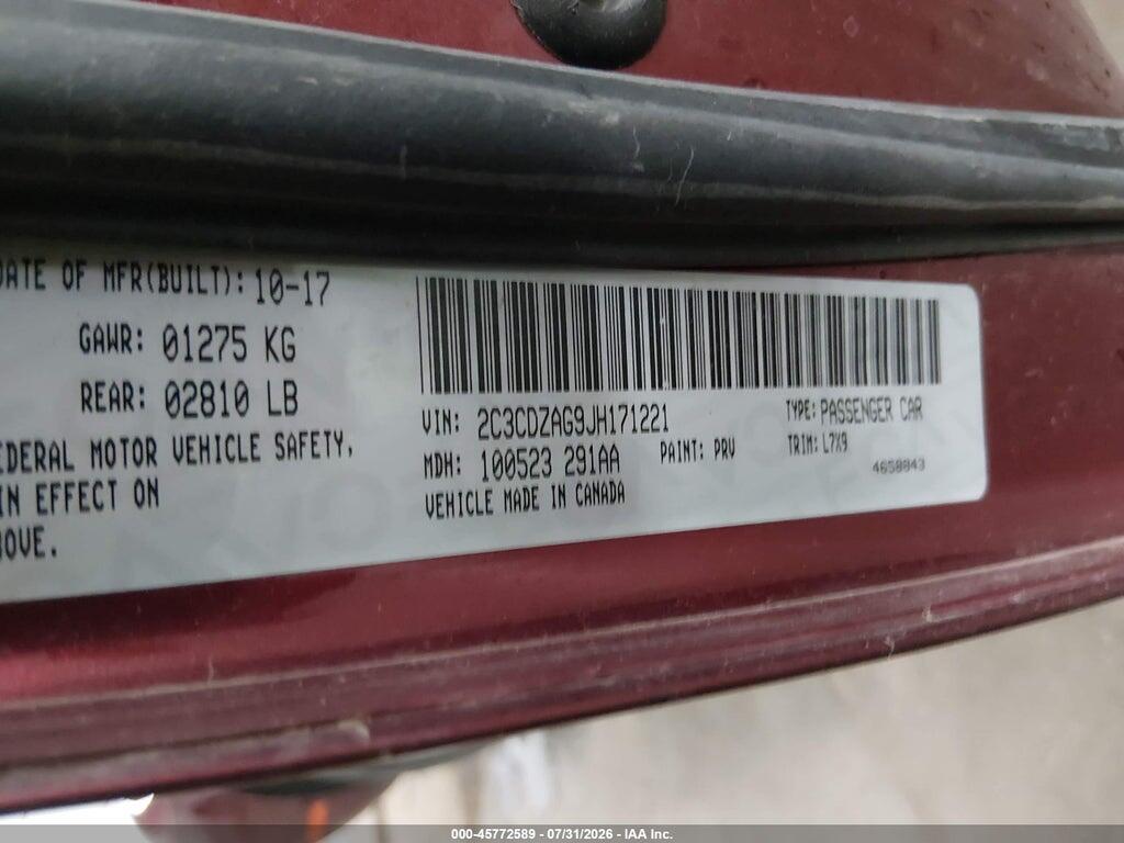 2C3CDZAG9JH171221 2018 DODGE CHALLENGER photo no. 9