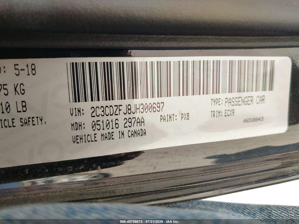 2C3CDZFJ8JH300697 2018 DODGE CHALLENGER photo no. 9