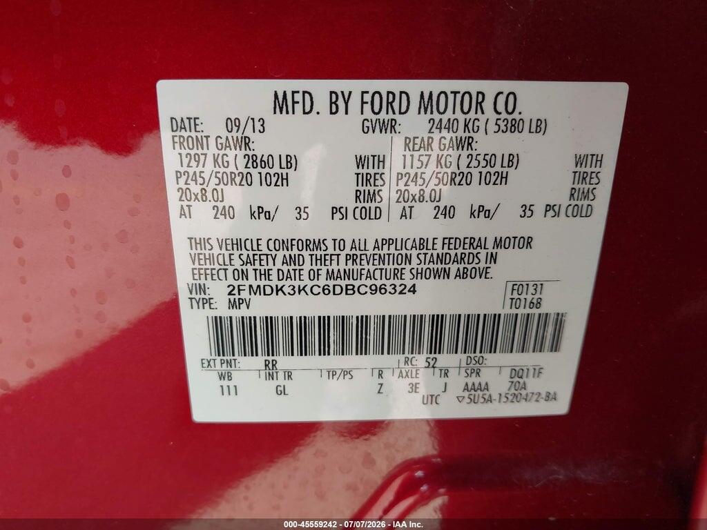 2FMDK3KC6DBC96324 2013 FORD EDGE photo no. 9