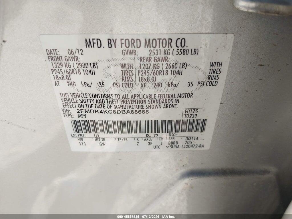 2FMDK4KC8DBA68668 2013 FORD EDGE photo no. 9