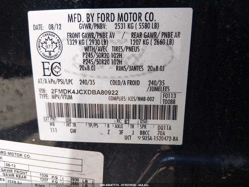 2FMDK4JCXDBA80922 2013 FORD EDGE photo no. 9