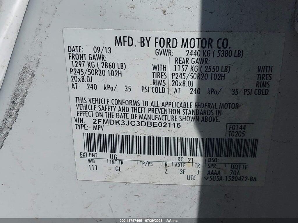 2FMDK3JC3DBE02116 2013 FORD EDGE photo no. 9