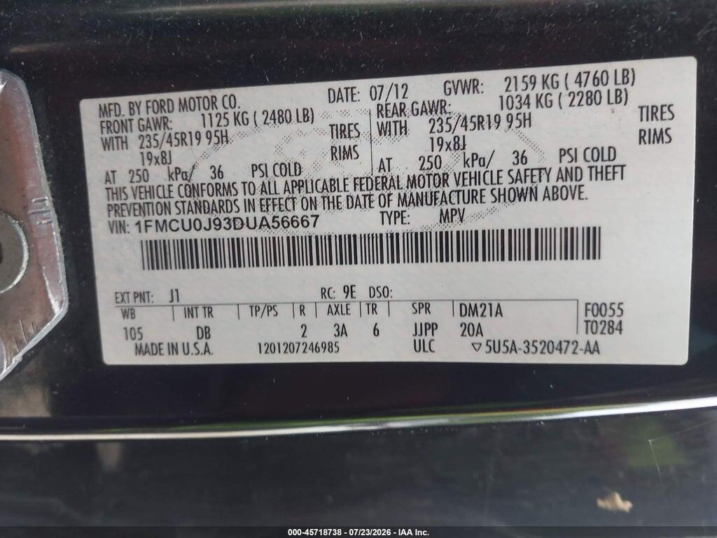 1FMCU0J93DUA56667 2013 FORD ESCAPE photo no. 9