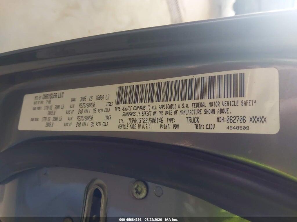 1D3HV13T89J500146 2009 DODGE RAM 1500 photo no. 9