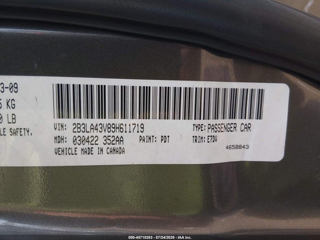2B3LA43V89H611719 2009 DODGE CHARGER photo no. 9