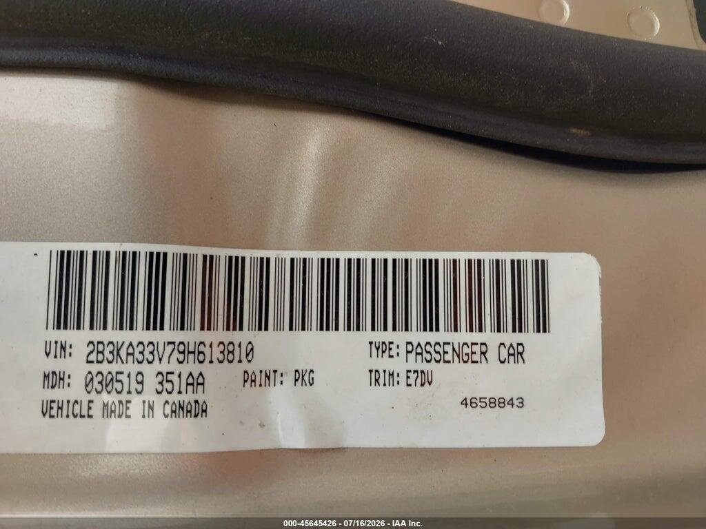 2B3KA33V79H613810 2009 DODGE CHARGER photo no. 9